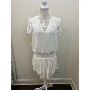 Paige White Short Sleeve Drop Waist Neckline Tie Dress Size Medium NWT